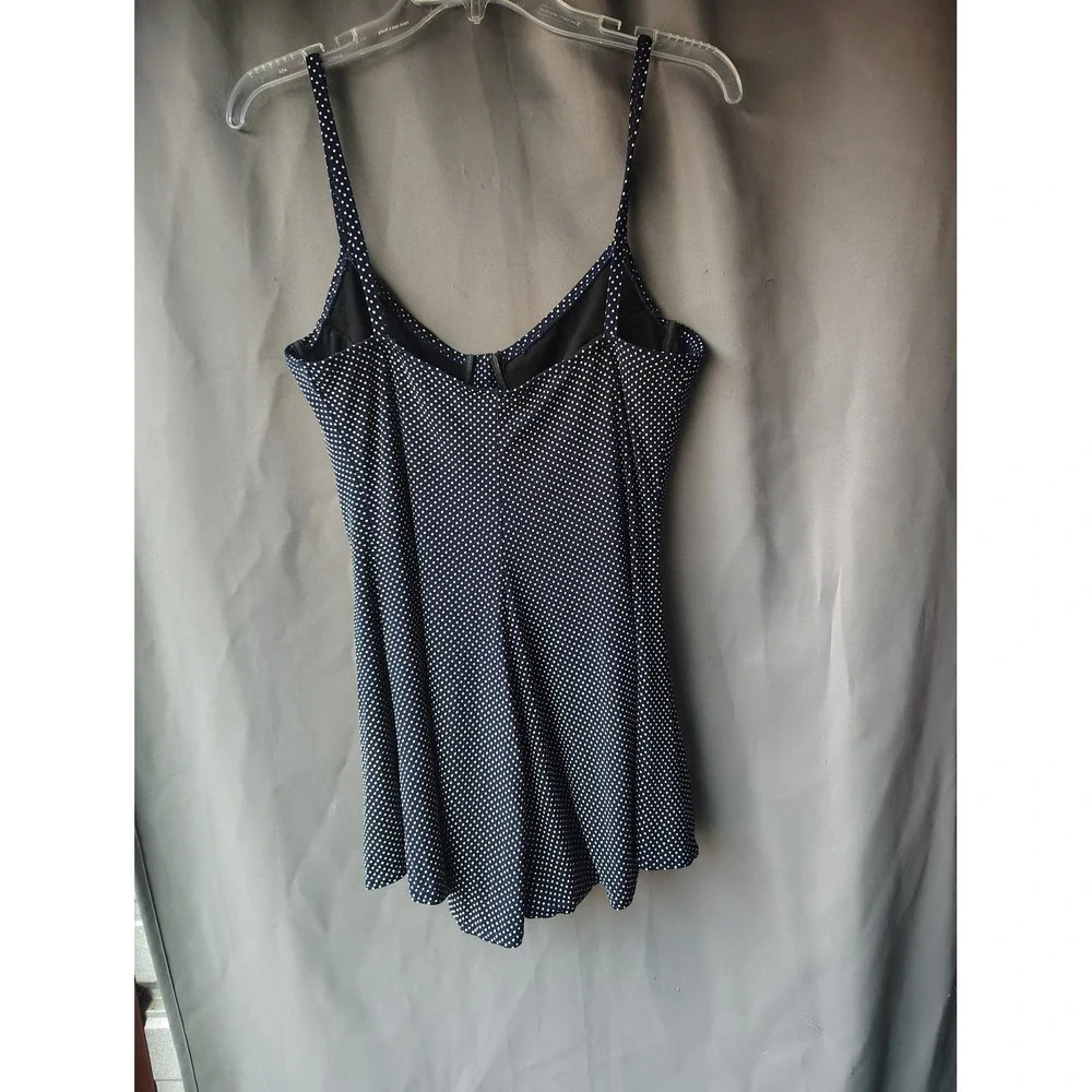 Beach Cabana Navy Blue Polka Dot Swim Dress One Piece Swimsuit Women Large‎